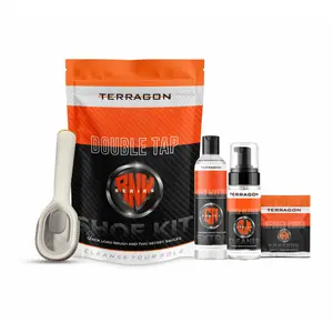 Terragon Double Tap Shoe Kit | Dispensing Soap Brush | 2 Cleansing Formulas | Bonus Shoe Cube | Safe For Most Materials