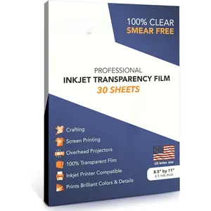 Inkjet Transparency Paper ( Clear) for Printers, Color Inkjet Transparency Film, Acetate Sheets for Crafts,  Print, Clear (8.5x11 Inches) - 30 Sheets - Screen Printing Supplies