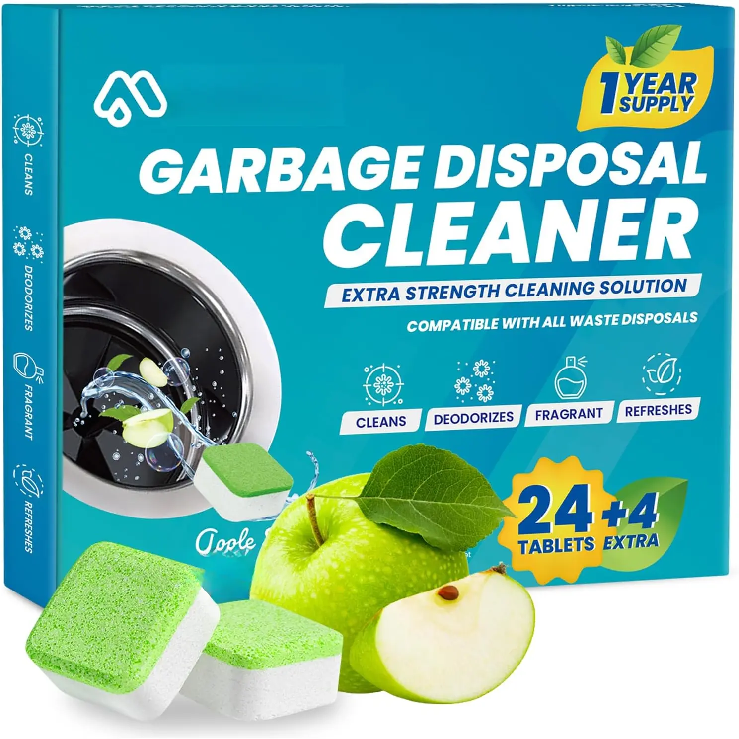 Garbage Disposal Cleaner and Deodorizer 28 Tablets Sink Foaming Garbage Disposer Freshener - Kitchen Drain Cleaning Pods with  Fresh Formula - 1 Year Supply