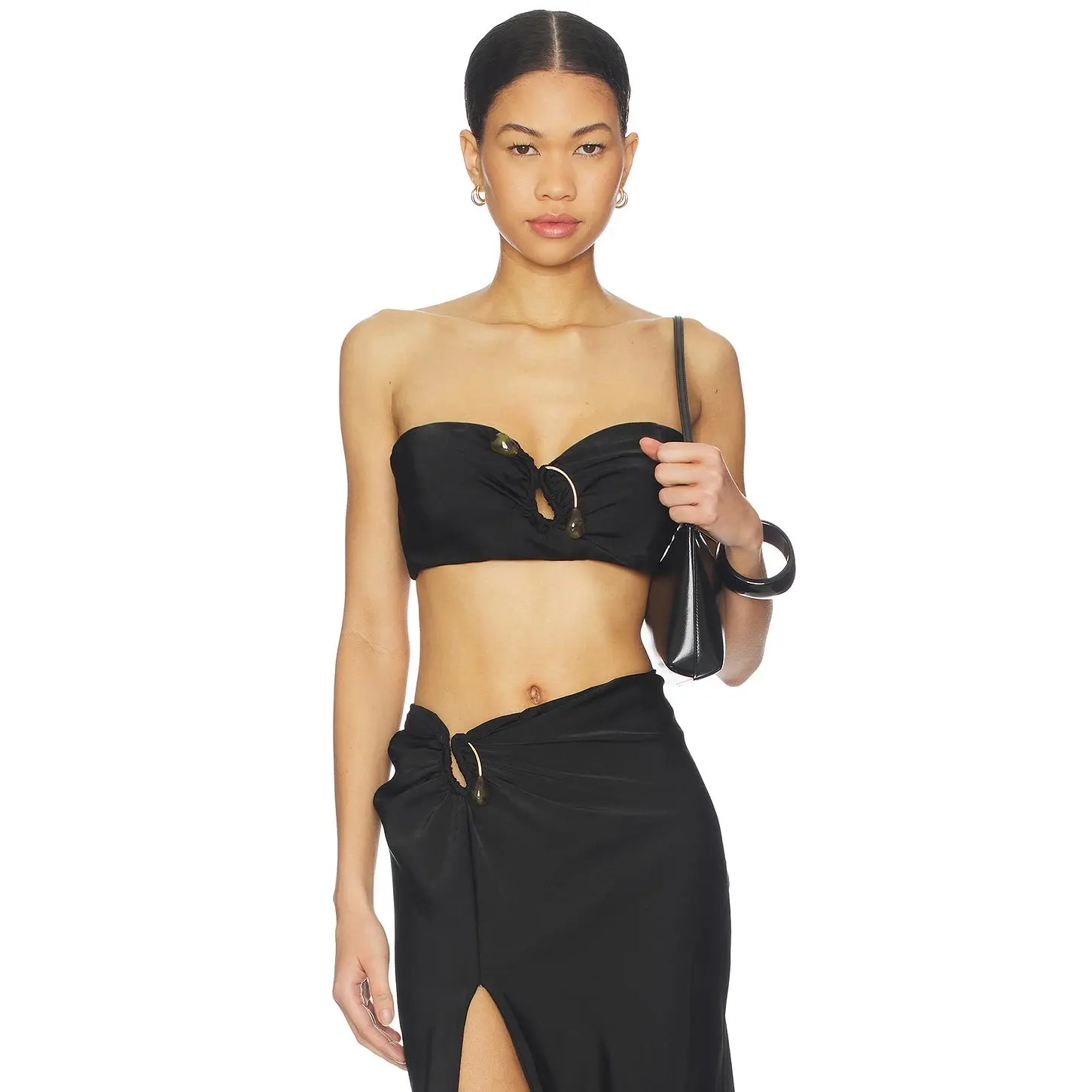 Bardot Dylan Satin Bandeau Top in Black