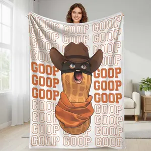 Cowboy Peanut Flannel Blanket Western Cartoon Print Soft Cozy Plush Lightweight Throw Warm Breathable Decorative Bedding for Sofa Couch Bed Office Travel Gift Lounge Decor