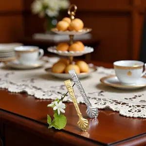2Pack Silver and Gold Handle Sugar Tongs Vintage Rose Relief Stainless Steel Ice Cube Clips Small Food Clips for Tea Coffee Party Desserts Kitchen Barware