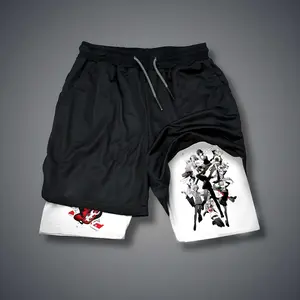 Persona 5 Game 80s 90s Double-Layer Sports Shorts Graphic Shorts Black Camo Streetwear Shorts Men Outfits Men Vacation Outfits Shorts