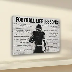 1 Piece Football Life Inspiration Canvas Print - Black and White Football Player Silhouette with 12 Inspirational Quotes, High-Quality Framed Canvas Suitable for Home Office, Living Room, Bedroom Decoration - Bachelorette Party, Modern Home Decoration
