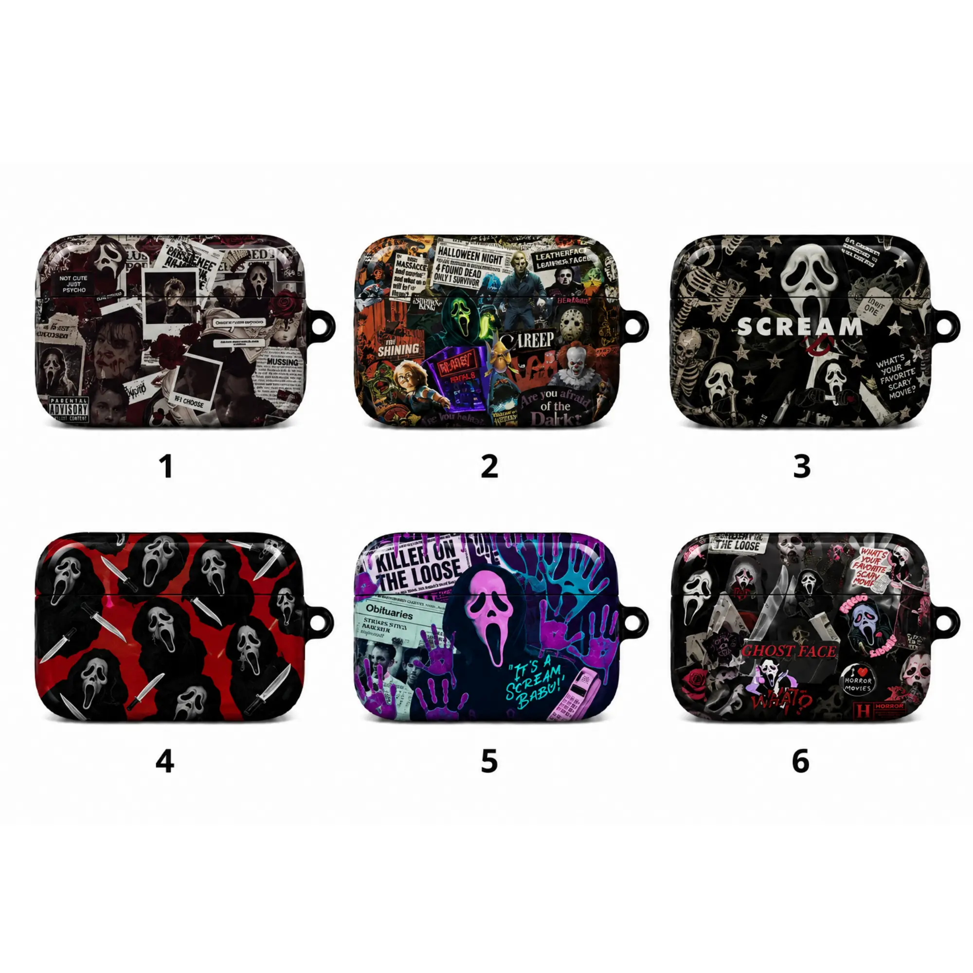 Dark Aesthetic Ghostface Scream Print Airpods Case For Airpods 1 2 3 4 Pro 1 2 3, Halloween Accessories