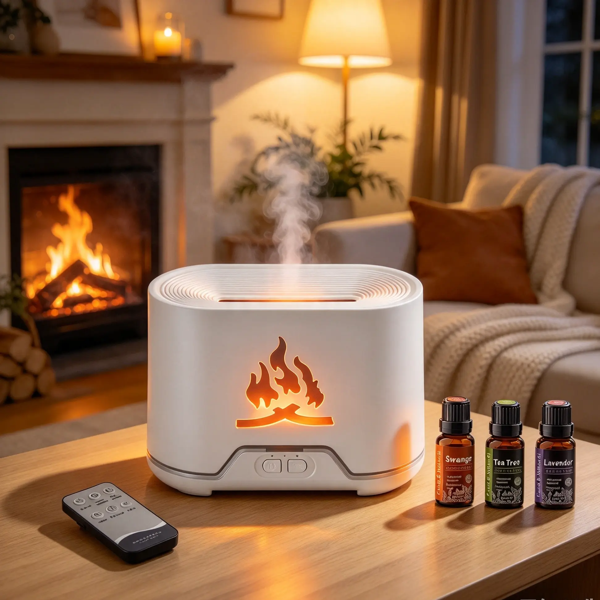 3D Flame Light Essential Oil Diffuser, 300ml Ultrasonic Cool Mist Maker, Wireless Remote Control, 7 Colors Ambient Light, Home Decor Aroma Humidifier Gift