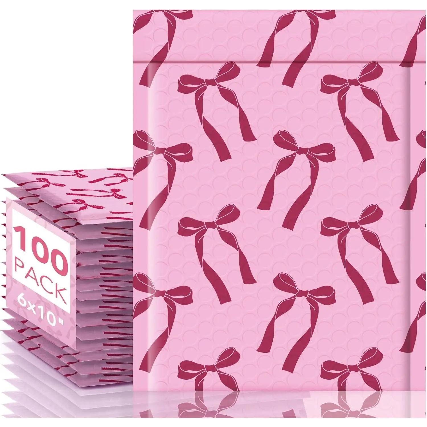 Bubble Mailers 6x10 100 Pack  Pink Bows Cute Design Envelopes Usable Size 6x9" Strong Adhesion Pattern Padded Shipping Thick Mailer for Mailing Jewelry Makeup Small items