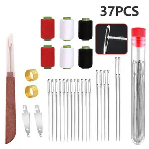 37Pcs Sewing Tool Set,Steel Needles for Hand Sewing,Big Eye Steel Needles Set,Long & Thin Handmade Quilting & Sewing Needles Kit for DIY Sewing Projects bigeye steelneedle Multifunctional Polyester Sewing Thread Set