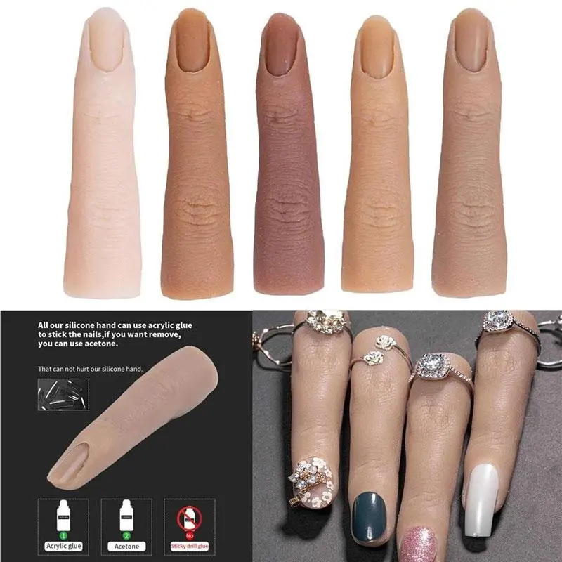 Soft Silicone Fake Finger for Nail Practice With Joints Bendable False Fingernails Hand Nails Tip Manicure Training Accesories