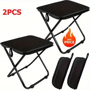 2pcs Heavy-Duty Stackable Folding Stools with Non-Slip Surface - Lightweight Portable 13-Inch Adult Folding Chairs with Padded Seats & Sturdy Legs for Camping, Hiking, Fishing, Outdoor Gardening - Compact & Sturdy Design, Easy to Carry