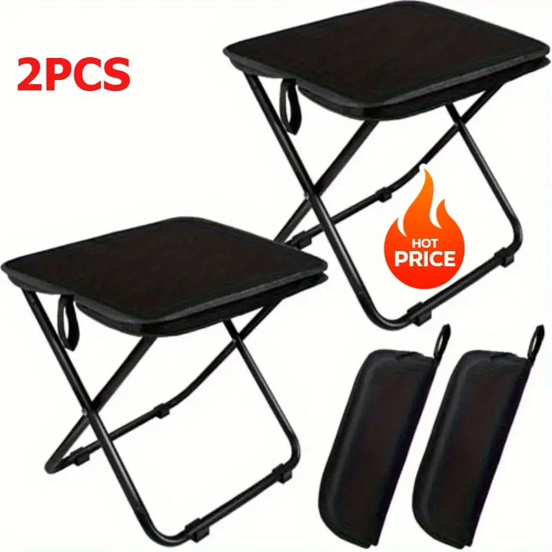 2pcs Heavy-Duty Stackable Folding Stools, Lightweight Foldable Stool Portable, with Non-Slip Surface - 13-Inch Adult Folding Stools with Padded Seats & Sturdy Legs for Camping, Hiking, Gardening - Compact Design, Easy to Carry
