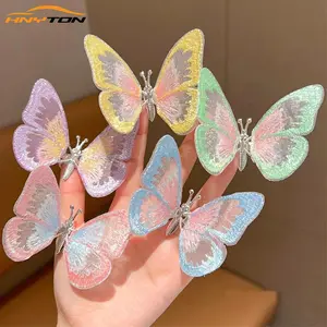 Hnyton 6pcs Wing-Waving Butterfly Car Decoration, Embroidery Butterfly Decoration for Car Center Console and Dashboard, Butterfly Ornament with Adhesive Stickers Suitable for fridge, mailboxes and car