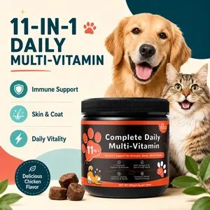 11-in-1 Daily Multivitamin Chews for Dogs & Cats, Soft Pet Vitamin Supplement with Omega-3, Essential Vitamins & Minerals, Supports Skin & Coat, Bones, Immunity, Energy and Overall Wellness, Chicken Flavor, 120 Count