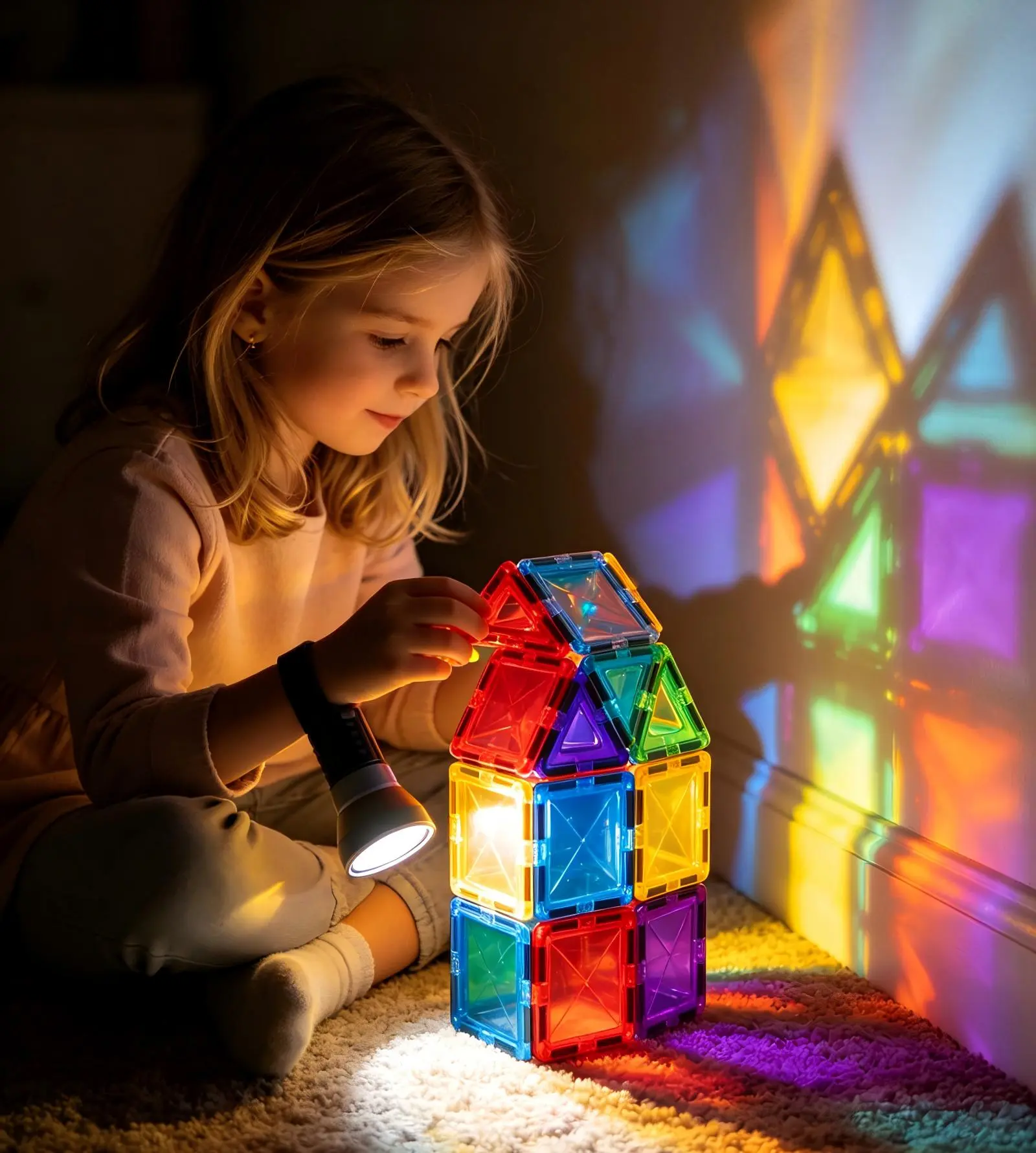 20Pcs Mini Pocket Transparent Magnetic Tiles, Color Light Projection STEM Building Blocks Portable Travel Toy for Toddlers novelty gift anxiety fidget