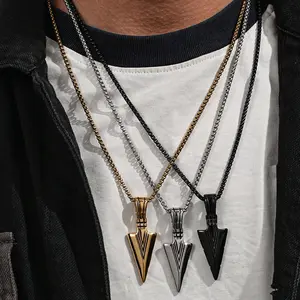 Punk Hip-hop Triangle Arrow Pattern Men's Stainless Steel Pendant Necklace in Light Luxury Material with Cool Stylish Design for Banquets or Parties