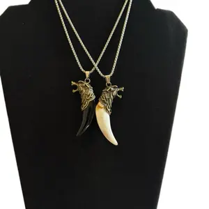 Stainless Steel Wolf Necklace and Pendant in Black and White with Silver Chain for Men and Women 28 inches