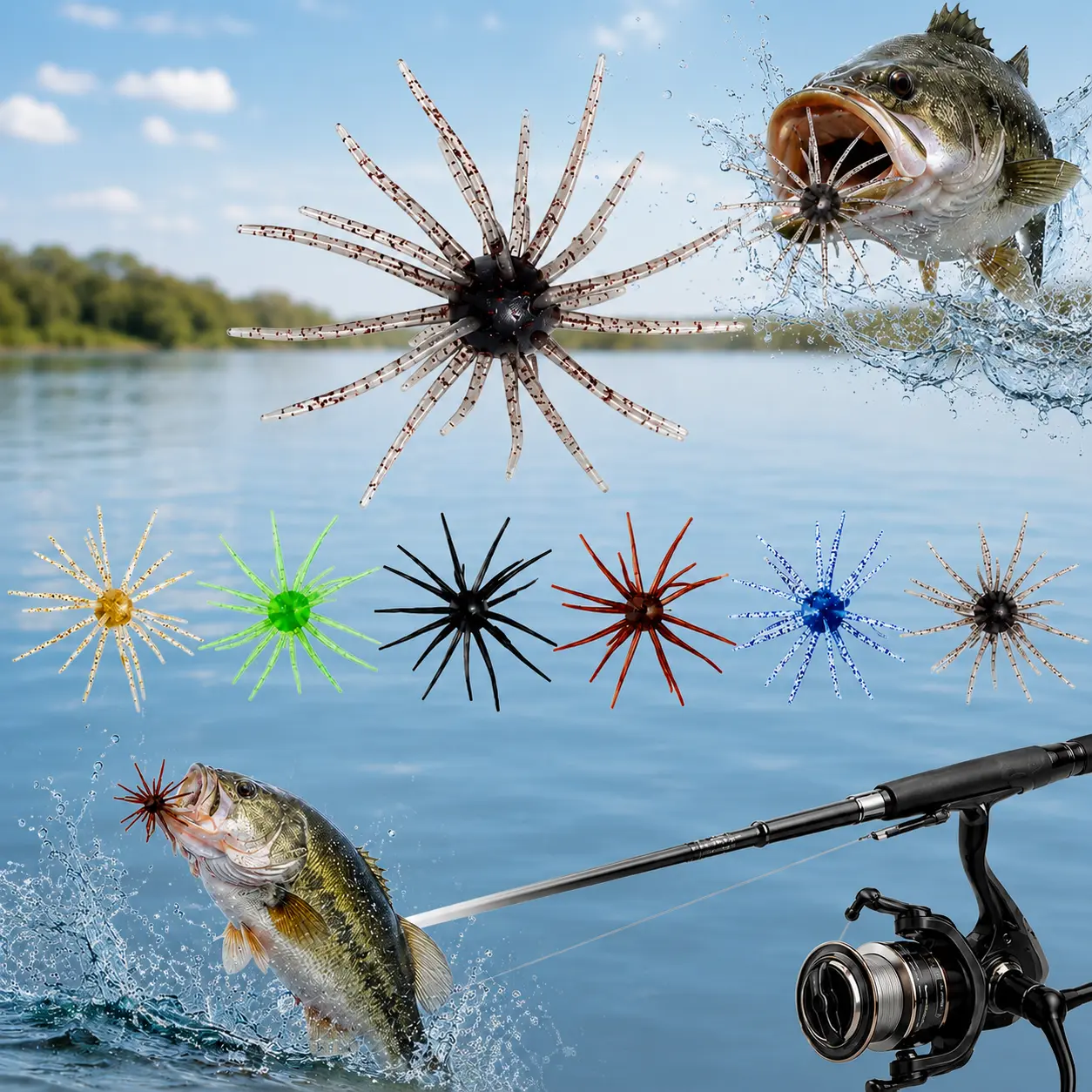 Sea Urchin Shaped Bass Fishing Baits, Simulated Soft PVC Lures, Flexible Silicone Bait for Multi-Species Fish Angling