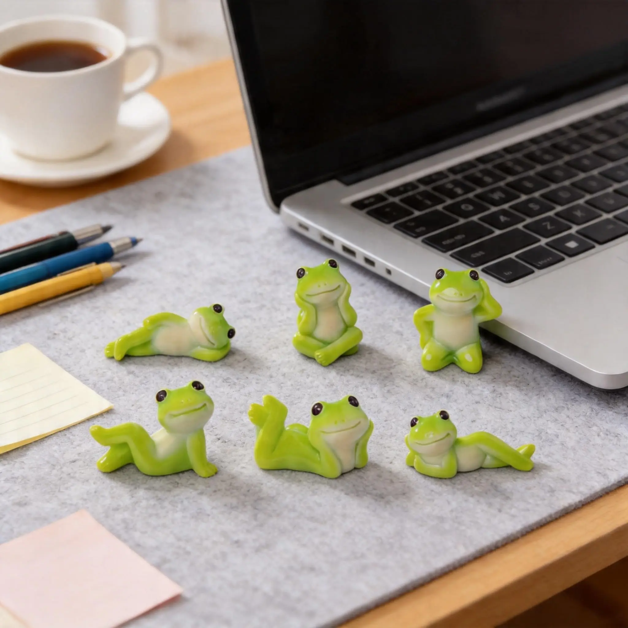 6Pcs Cute Lazy Frog Resin Figurines Set, Miniature Green Frog Ornaments, Cottagecore Aesthetic Desk Decor for Workspace, Micro Landscape Fairy Garden Accessories, DIY Craft Decor & Party Favors for Frog Lovers.