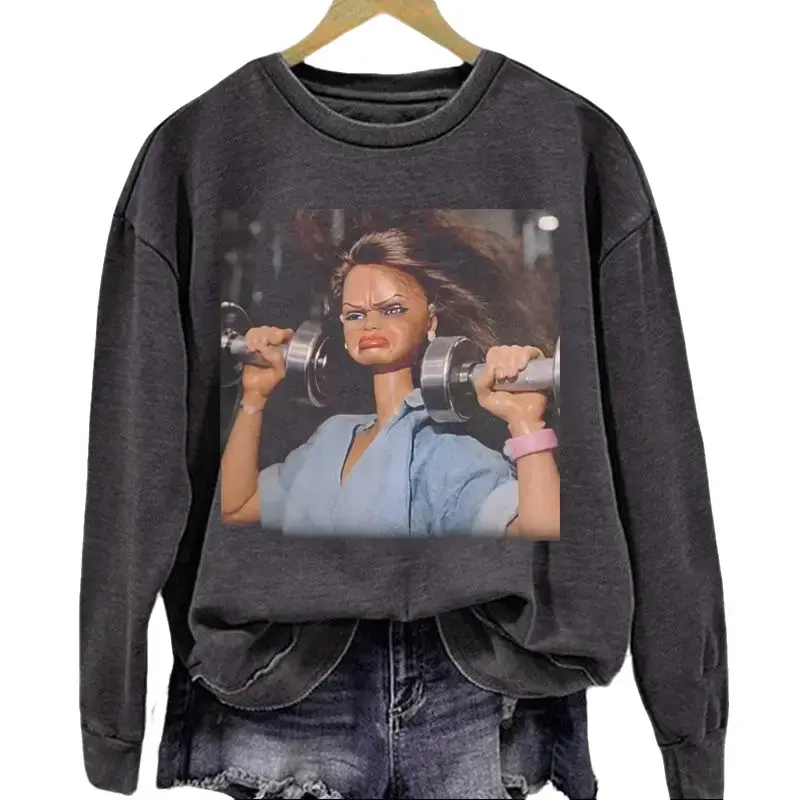 Funny Gym Doll Meme Sweatshirt | Viral Workout Graphic Crewneck