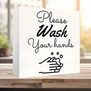 Please Wash Your Hands Letter Pattern Bathroom Tabletop Sign, 1 Count Bathroom Decorative Sign, Fun Home Decoration, Rustic Farmhouse Bar Decoration, Bathroom Decorations