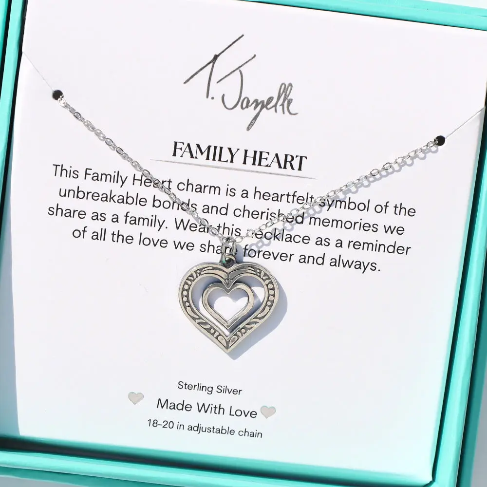 Family Heart Sterling Silver Charm Necklace