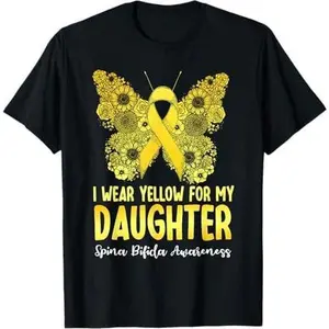 Spina Bifida Support Daughter Girl Yellow Butterfly Parents T-Shirt