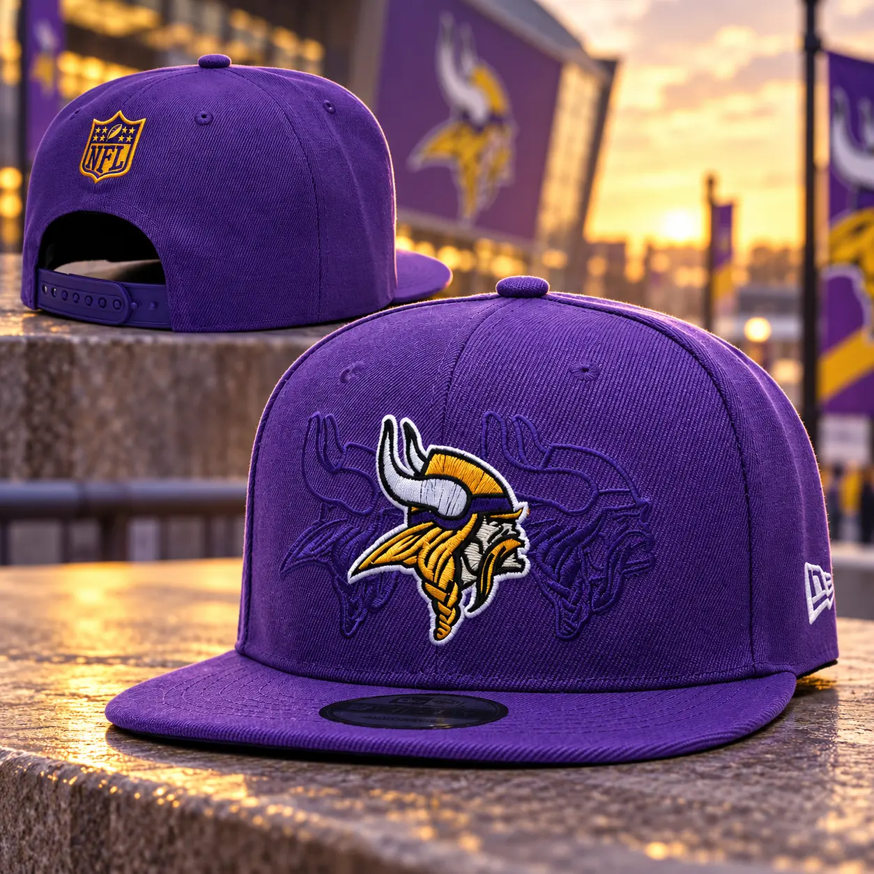 Men’s Purple Vikings Snapback Cap – Embroidered Viking Logo, Flat Brim Football Fan Hat, Classic Retro Sports Streetwear Style for Men & Women
