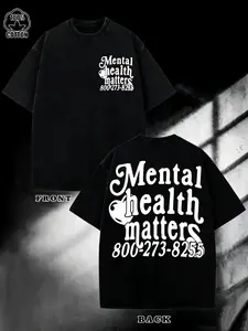 Mental Health Matters 100 T Shirt For Men And Women Oversized Black Tee With Phone Number Printed On Front And Back Mental Health Awareness Apparel Casual Streetwear Fashion Top Unisex Loose Fit Short Sleeve Sh good graphic