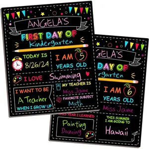 Double-Sided First Day of School Sign Board, 12 x 10 Inches  to School Sign,  Color Painting First and Last Day of  Board, Washable Chalkboard for