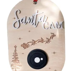 Santa Cam or Elf Cam Ornament with Wooden Design and Camera Feature for Festive Decor