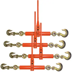 VULCAN Load Binder with Grab and Slip Hooks - 4 Pack - Ratchet Style - 6,600 Pound Safe Working Load (Works with 5/16 Inch or 3/8 Inch Grade 70 Chain) Adjustable Ropes Industrial Heavy Duty