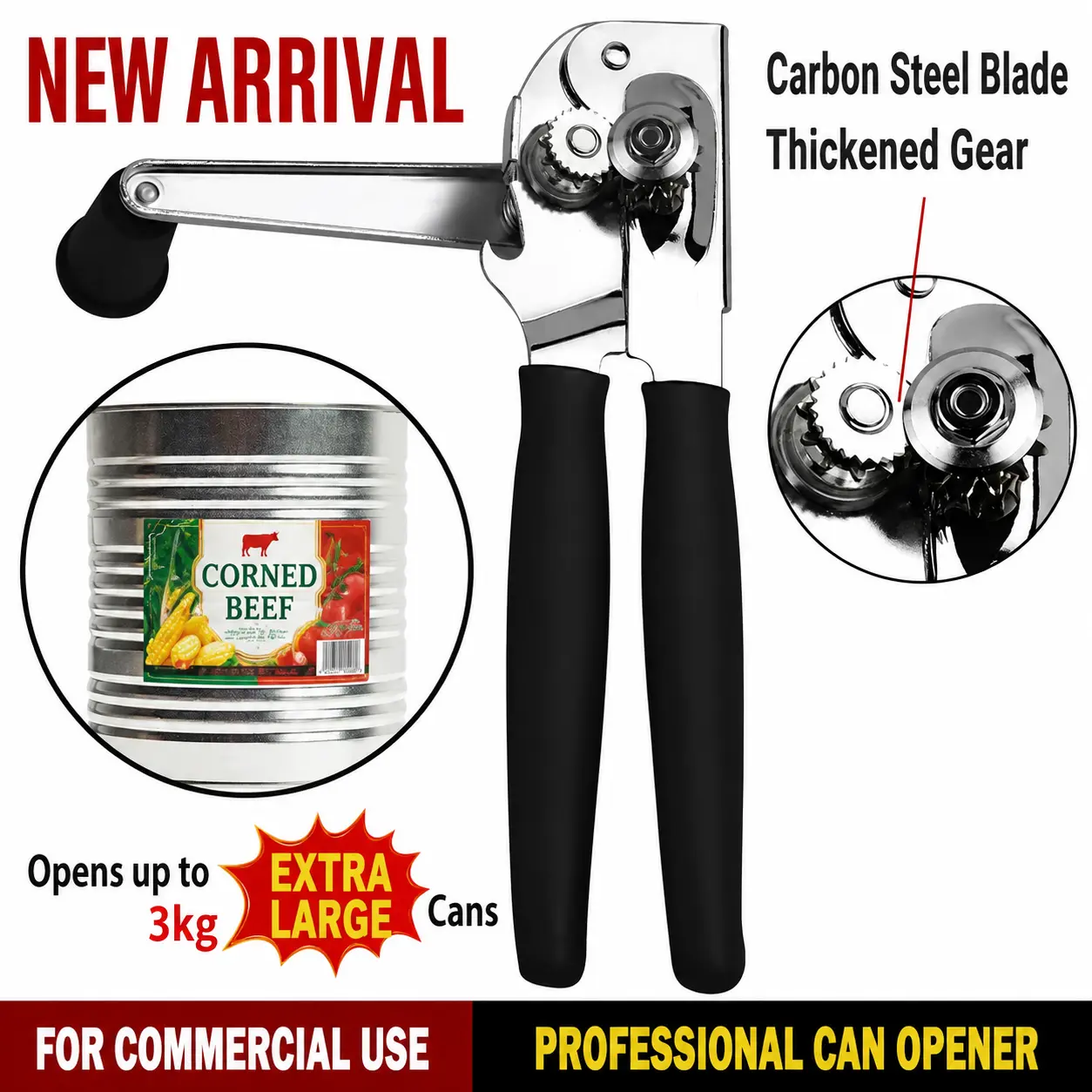 Manual Crank Stainless Steel Can Opener, Smooth Edge 2 in 1 Can and Bottle Opener, Non-Slip Rubber Grip Handheld Kitchen Tool, Practical Kitchen Accessory for Household & Elderly Users