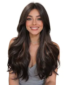26 Inch Wave Long Curly Wig with Bangs, Synthetic Fiber Hair, Natural Look, Easy Care, Suitable for All Ages, Daily Wear