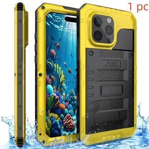 Metal Silicone Phone Case for iPhone 17 Pro Max 16 15 14 13 12 Pro Max, Full Coverage Lens Protection, Anti-Drop Waterproof Diving Cover