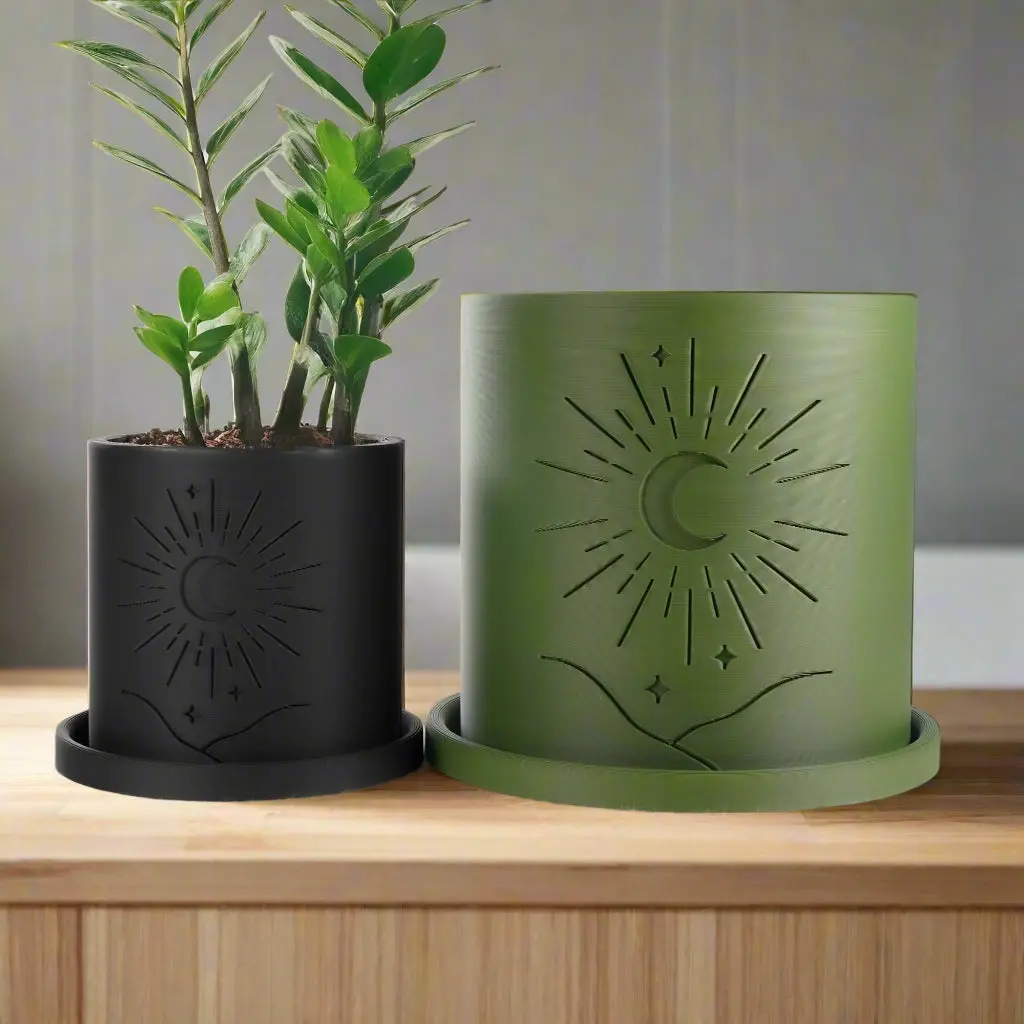 Moon Planter, Plant Pot with Excellent Drainage and Drip Tray, Multiple Sizes and Colors