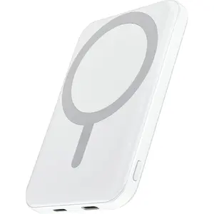 Battery Pack, 5000mAh Magnetic Power Bank with Type-C Cable 20W PD Fast Charging Lighting Input Wireless Portable Charger for iPhone 17/16/15/14/13/12/ All Series-Snow White