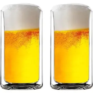 13oz Ultra Clear  Double Wall Thermal Insulated Highball Drinking Glasses for , Coffee, Juice, Smoothie, Mojito, Soda, Milk and Mixed Beverages, Set of 2 (real glass, not-plastic)
