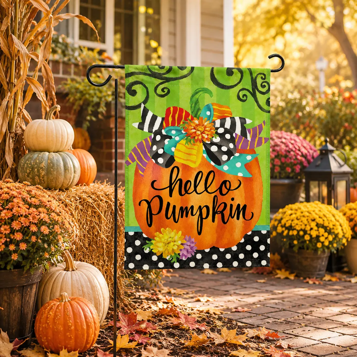 Double-Sided Thanksgiving Garden Flag, 12x18 in Welcome Pumpkin & Bow Design, Outdoor Decor for Porch, Yard Lawn