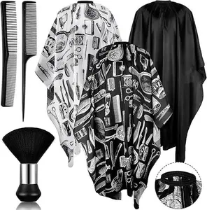 6PCS Classic Style Salon Barber Capes Set with Adjustable Snap Closure Neck Duster Brush and Combs, Men Capes for Hair Stylist Hair Cutting Hairdresser Stylists