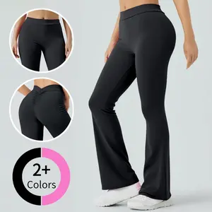 Kabuer Women's Solid Color V-shaped Butt Lifting Yoga Flared Pants Stretchy Fitness Sports Leggings for Adults All-season CrossPatterned Nylon Elastane Blend - Stretchable Activewear