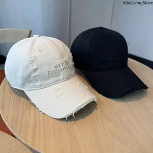 Distressed Washed Baseball Cap - 3D Embroidered Slim Visor Hat for Face Slimming Effect