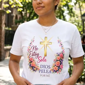 No Estoy Sola Dios Pelea Por Mi Floral Cross Design T Shirt for Women