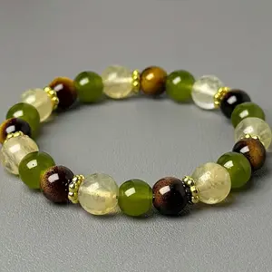 Natural Tiger Eye & Crystal Beads Bracelet, Menopause Balance Jewelry, Boho Style 8mm Stones, Hot Flash Relief Gift