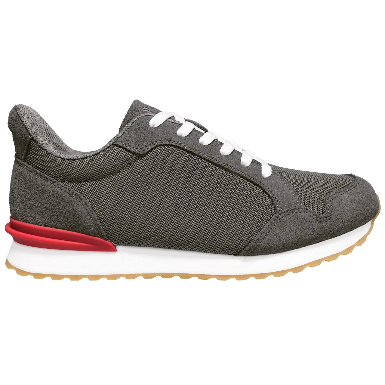 Propet Carmine Men's Hands-Free Step-In Casual Trainers - Grey with Red, Mesh & Synth Upper, Round Toe, Breathable Liner, Removable Bed, Rubber Gum Bottom, for Everyday Wear