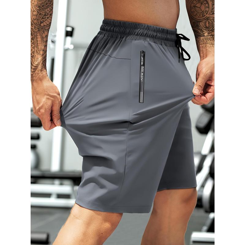 Men's Active Fitted Athletic Shorts - High-Elastic Breathable Polyester, Above-Knee Cut, Drawstring Waist, Zip Pockets, Reflective Digital Prints, All Seasons, Cold Wash Compatible