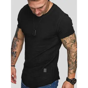 Men's Regular Fit Patched Round Neck Basic Jersey Tee, Casual Short Sleeve Fitted T-shirt for Summer, Menswear for Daily Wear