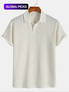 Men's Plain Textured Jacquard Knit Buttons Polo Shirt, Regular Fit Fitted Casual Short Sleeve Top for Summer, Classic Fashion Men's Clothes for Daily Wear, Menswear
