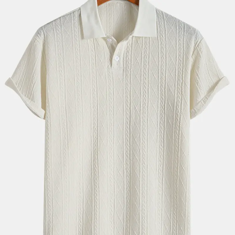 Men's Plain Textured Jacquard Knit Buttons Polo Shirt, Regular Fit Fitted Casual Short Sleeve Top for Summer, Classic Fashion Men's Clothes for Daily Wear, Menswear, Button Down Polo, Knitted Shirt, Buttoned Polo Shirt, Casual Polo Shirts