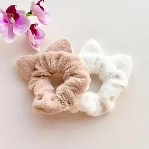 2PCS Cute Cat Ear Shaped Fluffy Plush Hair Tie  - Soft and Stylish Hair Accessory