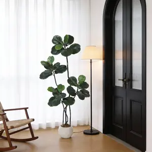 【GARVEE】Lifelike Fiddle Leaf Fig Tree – Artificial Ficus Lyrata in Elegant White Pot – Adjustable Stems, Lush Green Leaves – Maintenance-Free Faux Indoor Plant for Home, Living Room, Office
